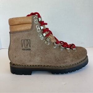 Tecnica Tan Boots with Red Accents Women Size 6.5 With Vibrant Sole Italy